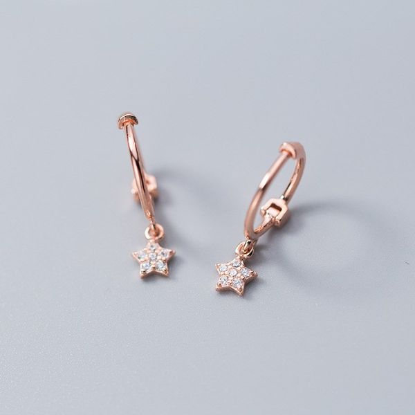 

fashion 925 sterling silver small cz star hoops piercing earrings rose gold color ear rings with cubic zircon stone for women, Golden;silver