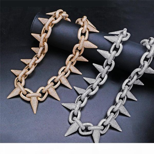 

18 20 22 24inch панк micro pave clear cz камень заклепки цепи neckalce для мужчин золото серебро цвет кубического блестящая hiphop ювелирных, Silver