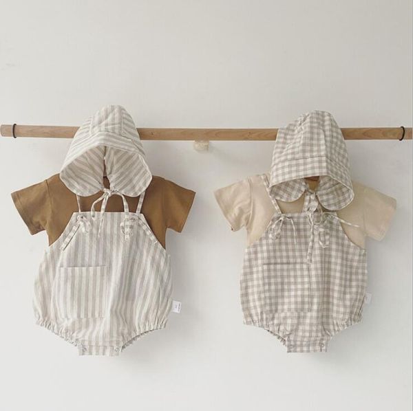 

2020 new stylish baby girls boys 3pcs set t-shirt+striped romper+hat summer soft kids suits 6-24 month, White