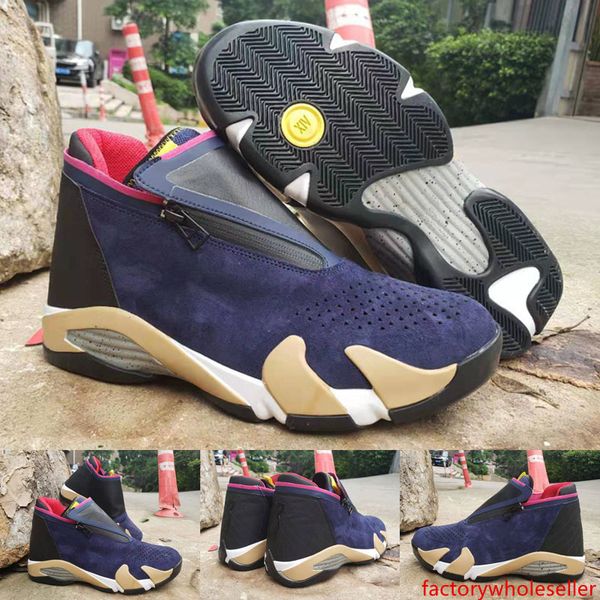 

2019 new 14 14s mens basketball shoes zipper color matching deep blue red champagne armygreen black white red designer sports shoes us7-13