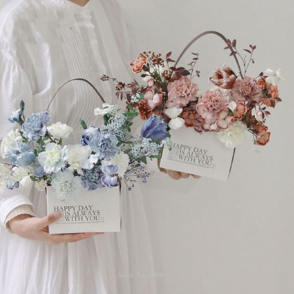

gift wrap 4pcs flower packaging box with handle arrangement boxes waterproof kraft paper bags basket