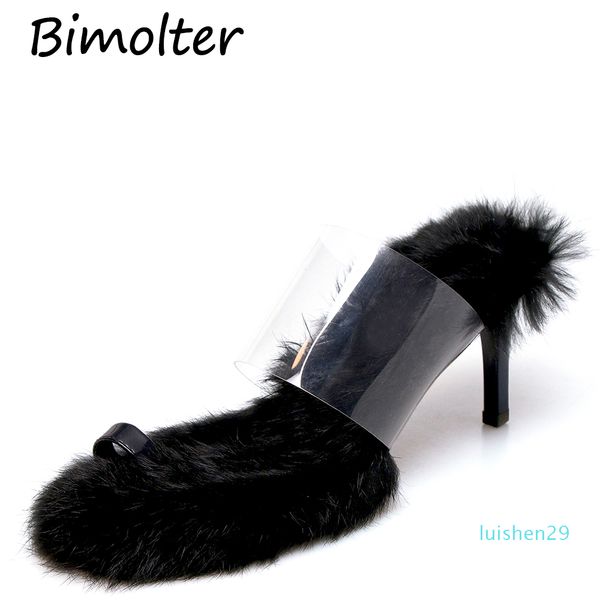 

bimolter 2019 fur women's pumps heels shoes high heel slippers women pointed toe ladies female slides fashion women shoes nc115 l29, Black