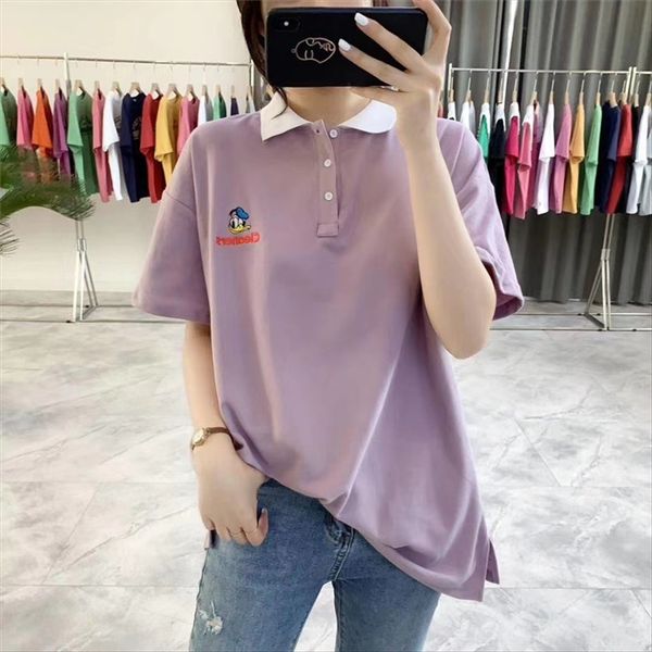 

a3063 blue tree blue tree back cartoon three-button lapel stitching contrast color short sleeve inner female t-shirt, White