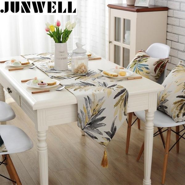 

junwell мода современной таблицы runner красочного нейлон jacquard runner скатерть с кисточкой ришелье вышитых runner таблица y200421