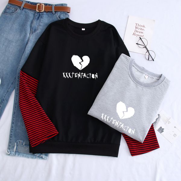 

autumn new long sleeve men's hip hop sweatshirt harajuku funny kawaii letter print hoodies male fake two-piece o-neck pullovers, Black