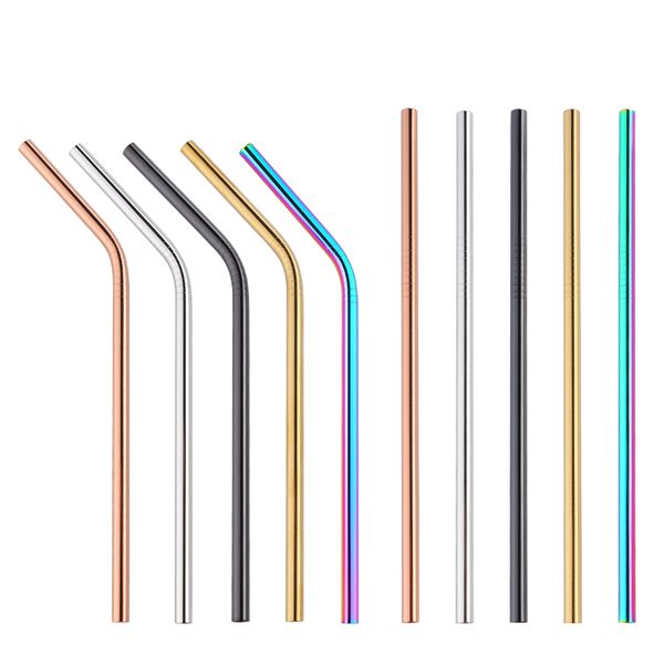 

2pcs/set reusable 18/8 stainless steel drinking straws straight & curving eco friendly rainbow drinking straws +1xcleaning brush