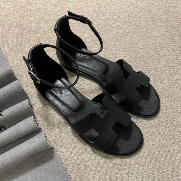 

fashion platform women's shoes wild vintage luxury new 2020 calf leather sandals women's shoes summer flat leather slippers 03, Black