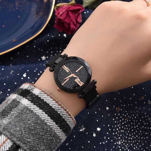 

1 pcs women wrist quartz watch fashion starry sky with alloy strap magnetic buckle ie998, Slivery;brown