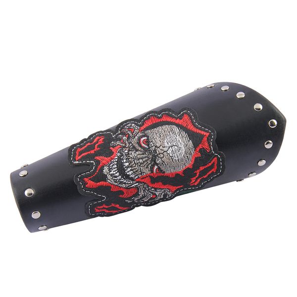 

adults steampunk embroidered winged skull bandage leather wide bracer gauntlet biker cosplay bracelet, Silver