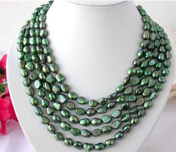 

charming long 100" 11mm baroque green freshwater pearl necklace, Silver