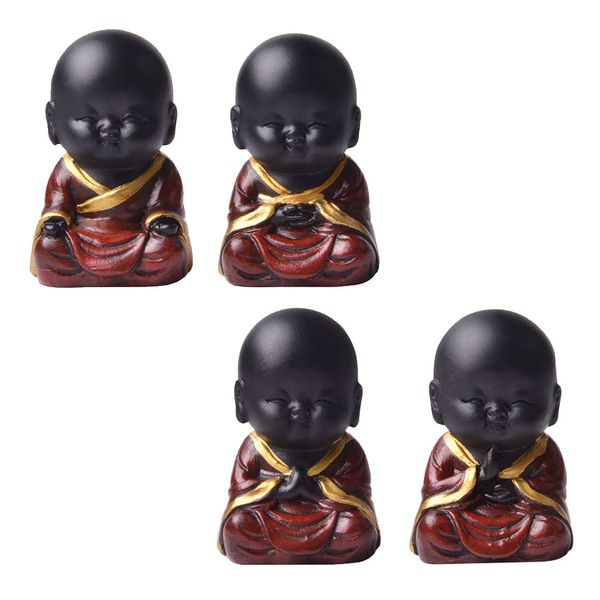 

4pcs little buddha statue baby monk sculpture tea pet car interior ornaments