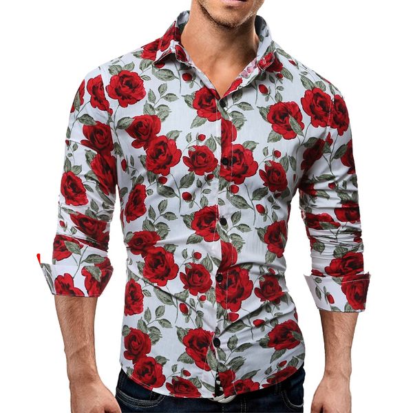 

cysincos men's long sleeve shirt fashion rose flower 3d print floral casual shirt turn-down collar slim fit male clothing, White;black