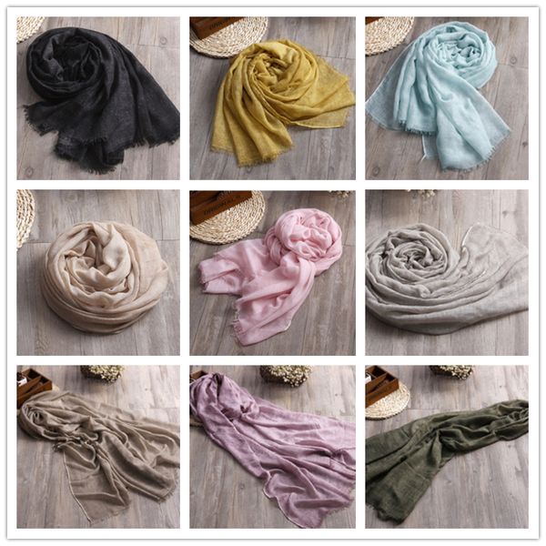 

2018 new fashion cotton & flax blend summer women scarf 180 * 100cm solid long women's monochrome scarf, Blue;gray