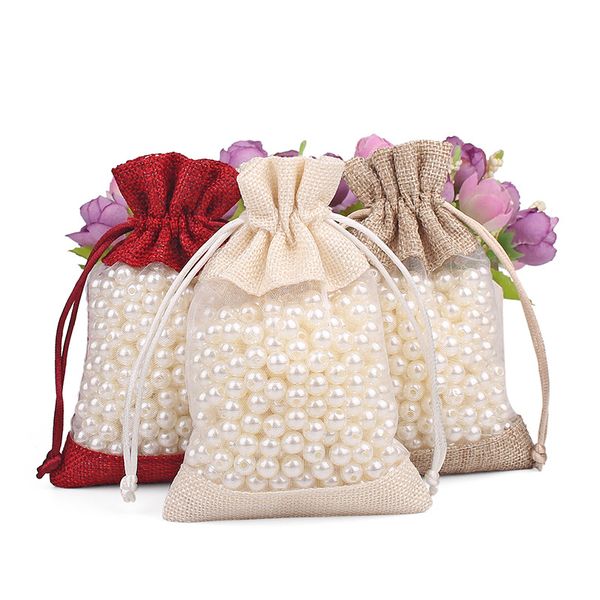 

50pcs/lot 15x20cm 4.5x6inch burlap organza bag wedding gift candy storage bag jewelry wedding decoration (6 colours