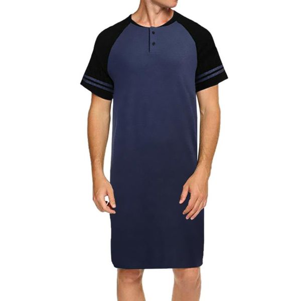 

men sleepwear dress short sleeve patchwork pajama 2020 summer male sleep dress, Black;brown