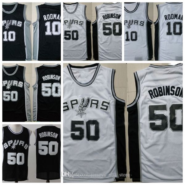 

mens san antonio spurs vintage david 50 maurice robinson dennis 10 rodman basketball jerseys stitched shirts shorts, Black;red