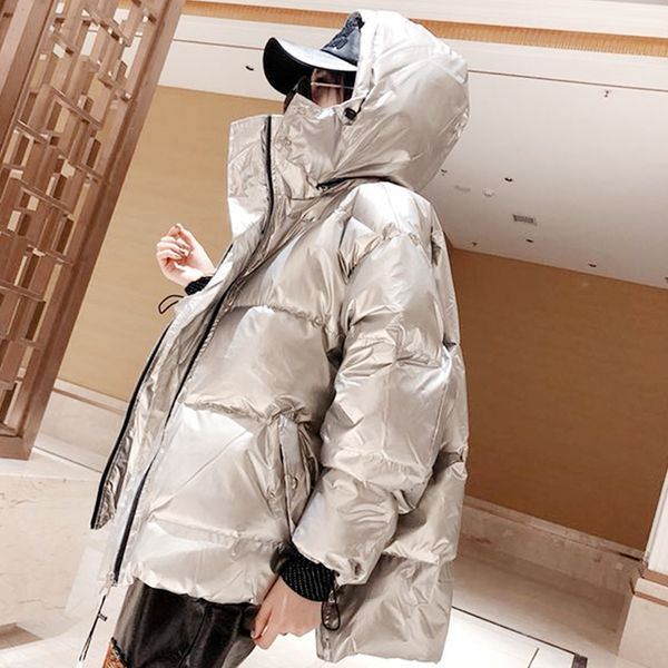 

new glossy cotton jacket women winter warm parka loose plus size outwear female 2019 down jackets women's hooded coat overcoat, Tan;black