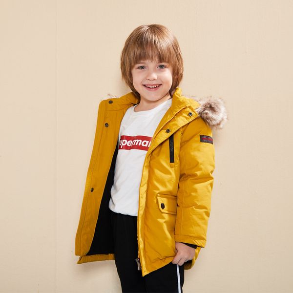 

boys girls clothing winter big fur collar duck down jacket coat casual children toddler outerwear yellow hooded warm overcoat, Black
