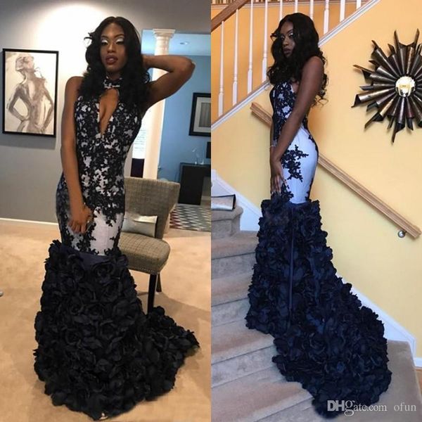 

2019 white prom dresses with black appliques flowers v neck mermaid evening dress open back african girls special occasion gowns, Black;red