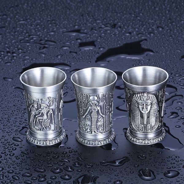 3 Pçs / set Antigo Egito Faraó Cleópatra Rameses Rah 3D Cameo Cobre Prata Copper Shot Cocktail De Vidro Vinho Taça Tass Cappie