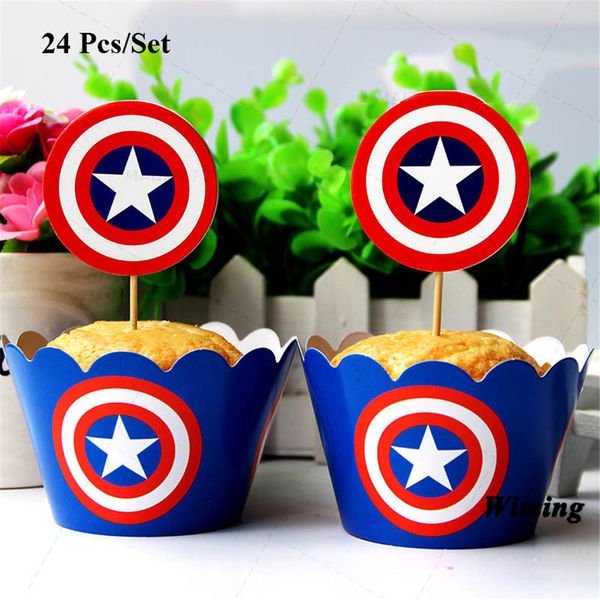 

super heroes wrapper birthday party decoration cupcake holder cake decorating supplies shield cupcake wrapper