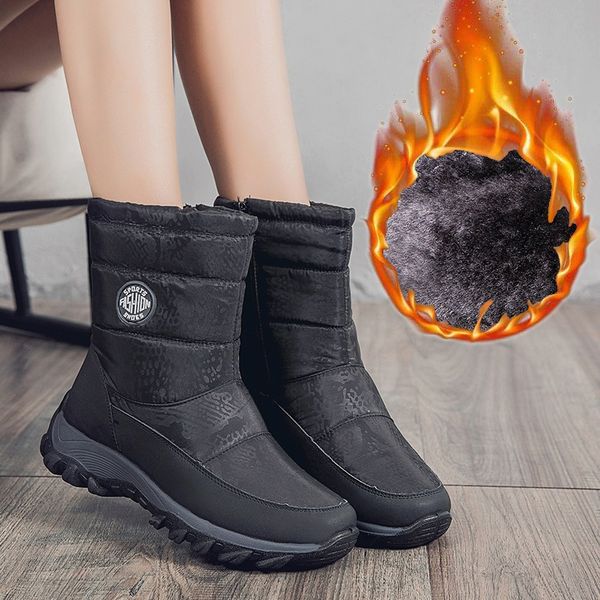 

monerffi new fashion snow boots plush warm ankle boots for women winter waterproof women female winter shoes booties, Black