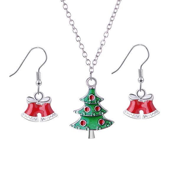 

shellhard christmas necklace earring set vintage charming bell ball snowflake women pendant chain necklace donut deer earring, Silver