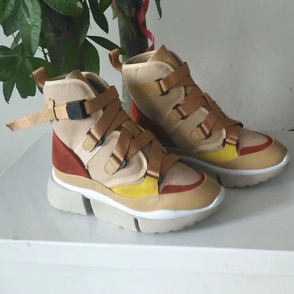 

2019 дизайнерский бренд женские женские средние каблуки спортивная обувь тренеры девушки пряжки ремень высокие топы холст кожаные кроссовки, Black