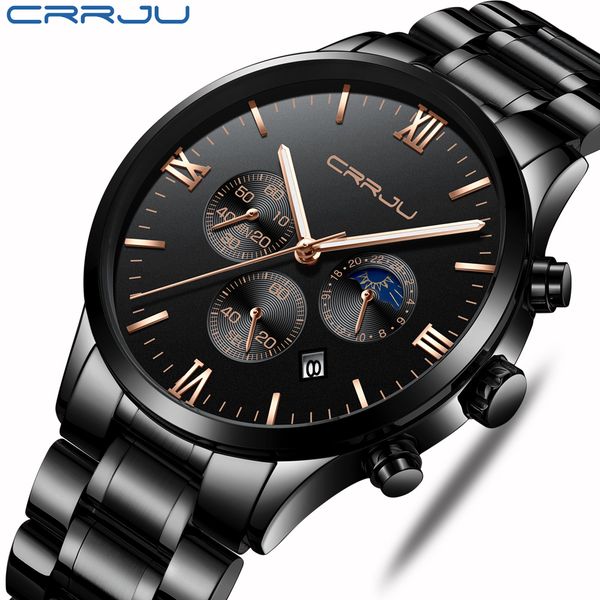

crrju men stainless steel quartz watch waterproof timing luminous calendar mens watches brand luxury watch relogio masculino, Slivery;brown
