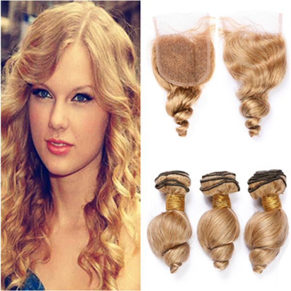 27 Honey Blonde Loose Wave Brazilian Human Hair 3bundles With