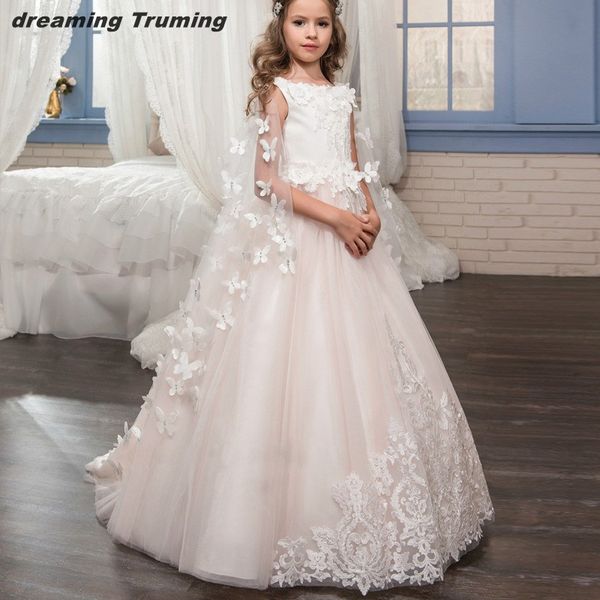 

blush pink flower girl dresses 2019 tulle 3d flower holy communion dresses for girls pageant gowns vestido daminha, Red;yellow
