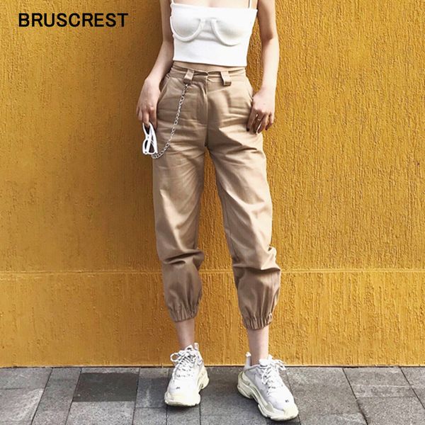 

aprilgrass бренд дизайнер весна старинные цепи черные брюки-карго женщины высокая талия брюки бегуны мешковатые брюки женщины уличная одежда, Black;white