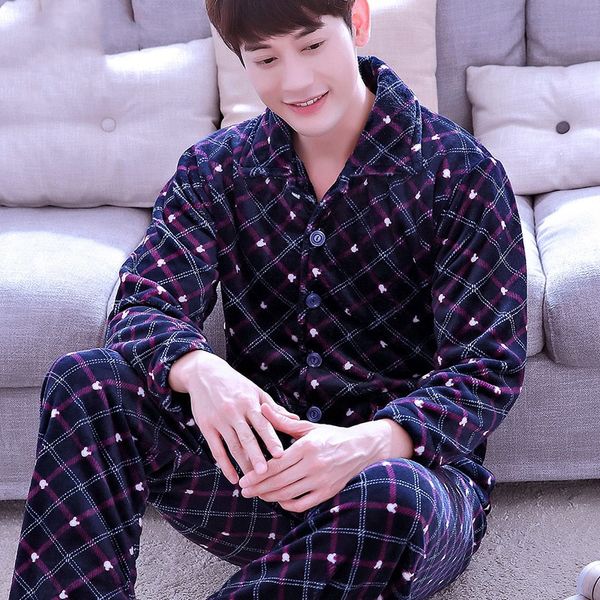 

мужчины pajama наборы зима фланель теплый толстые мужчины пижамы костюм осень с длинным рукавом ватки коралла ватки сна pajama мужской 3xl, Black;brown