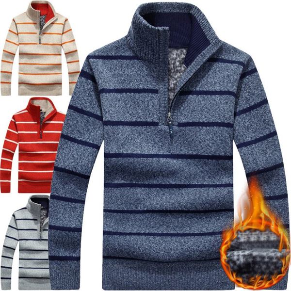 

new 2019 mens brand long sleeve stand-collar knitted sweaters casual striped mens knitted coats fashion thick sweaters, White;black