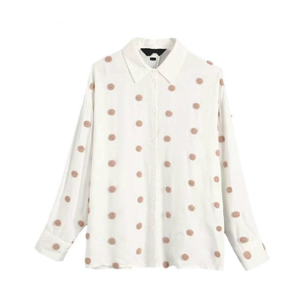 

women dots blouse long sleeve turn down collar office wear shirts casual loose blusas, White