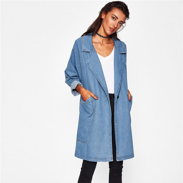 

new trench coat women 2019 spring autumn denim coat female long sleeve loose large size long jeans windbreaker coats women a2411, Tan;black