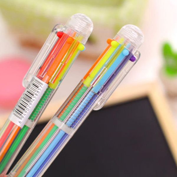 

2 pcs/lot multicolor ballpoint pen 6 colors novelty creative ball pen school office supply gift stationery papelaria escolar, Blue;orange
