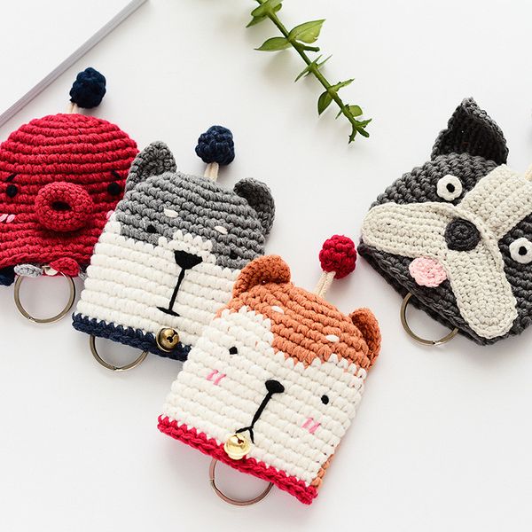 

cute dogs keychain ocs bulldog siberian husky keyring pocket hand knitting keychains key case bag fast delivery