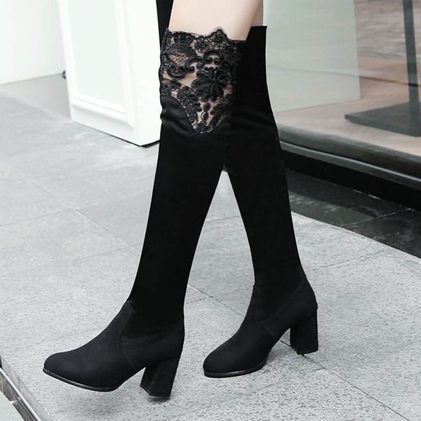 

sagace women's warm boots 2019 autumn and winter over knee boots new pointed thick with shoes round toe boot women's shoes aug14, Black