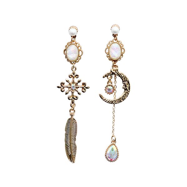 

new korean fashion women alloy leaf drop earrings vintage moon crystal pendientes simple moda sweety girl jewelry accessories, Silver