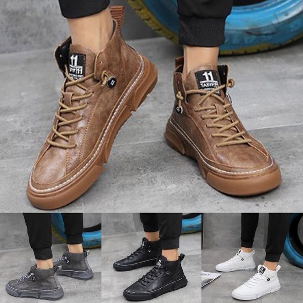 

men's high-casual boots wild tooling shoes thick-soled lace-up sneaker, Black