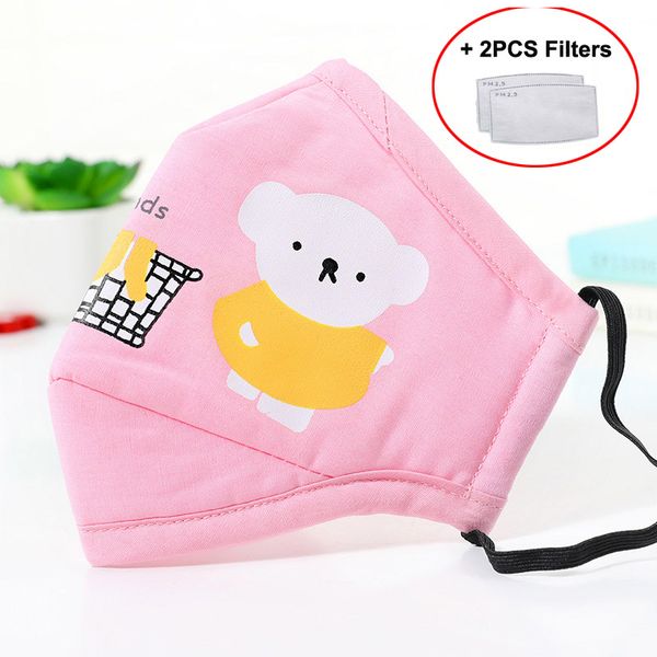 

pink cartoon face masks summer cotton cloth mask with breather pm2.5 anti dust filters for children designer mask