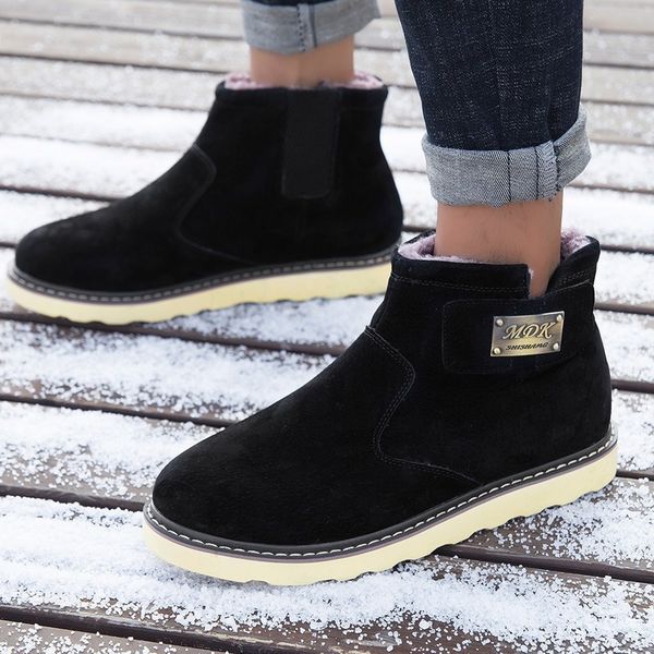 

fashion winter leather men snow boots casual sneakers man high cut male fur plush warm shoes outdoor work warm men boots 39-46, Black