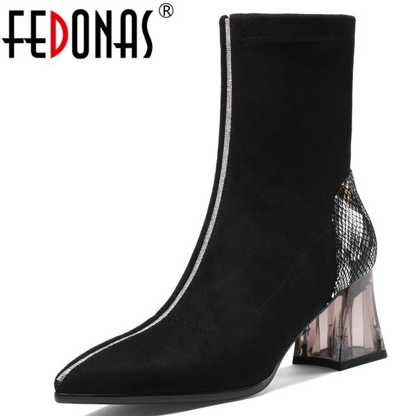 

fedonas winter patchwork animal prints genuine leather flock women ankle boots dancing shoes woman warm short boots, Black