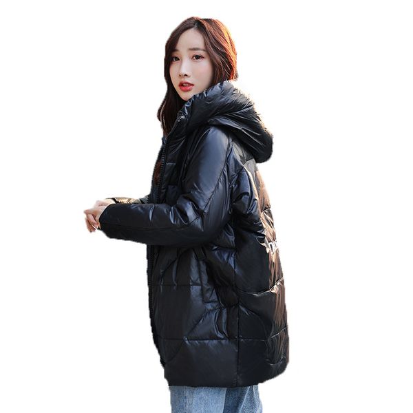 

женщины вниз глянцевая parka зимняя куртка женская куртка письмо толстые сними вниз пальто водонепроницаемый верхняя одежда, Black