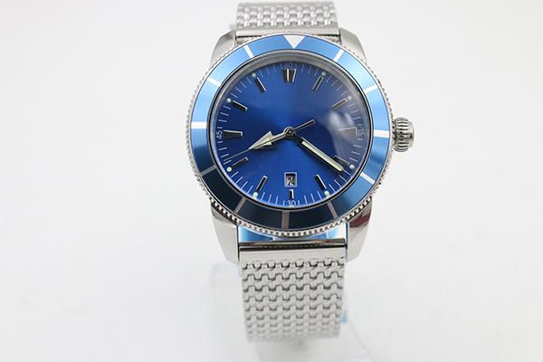 

fine quality automatic mechanical watch blue dial men's watch silver stainless steel belt siliver skeleton men's wristwatch, Slivery;brown