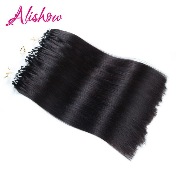 

alishow micro loop hair extensions 100g fish line hair 20" 100pcs silky straight #1b nature black 100% brazilian remy human