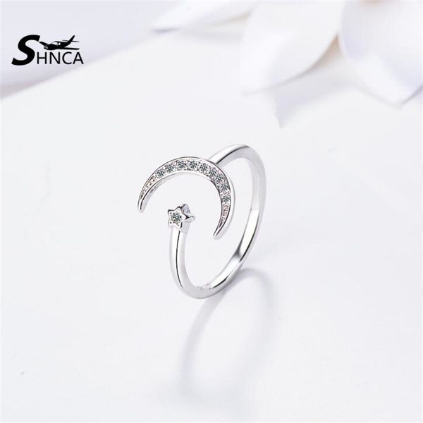 

годовщина свадьбы кольцо ювелирных изделий стерлингового серебра 925 star moon фианитами открытые кольца для женщин anillos mujer rs069, Golden;silver