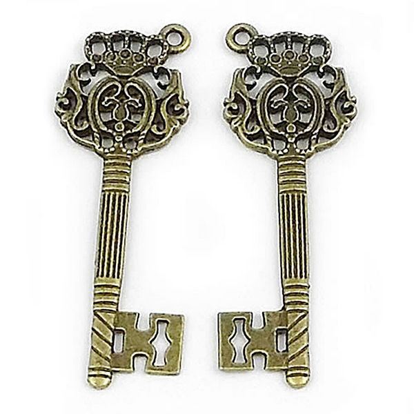 

28302)100g,about 13pcs 67x23mm antique bronze zinc alloy crown key pendants diy jewelry findings accessories wholesale, Black