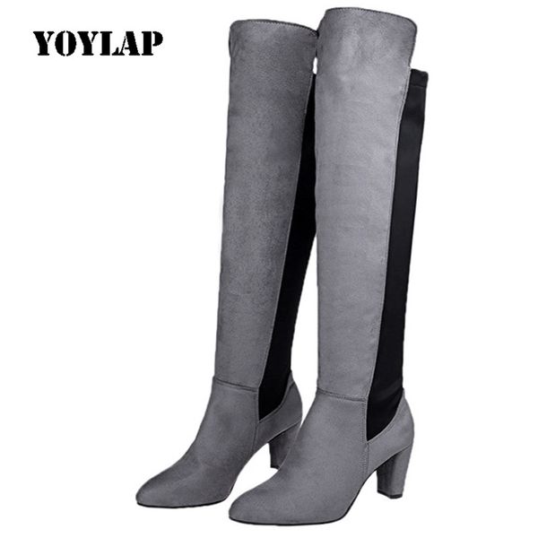 

yoylap women's long boots big size 41 42 43 2018 autumn winter new korean style long tube high heel rough knee length, Black